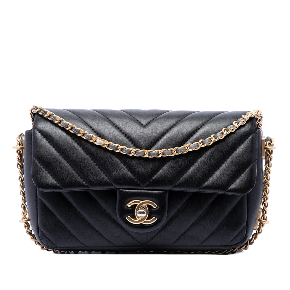 Pre-Loved Chanel Mini Rectangular Chevron Lambskin Chain Around Flap